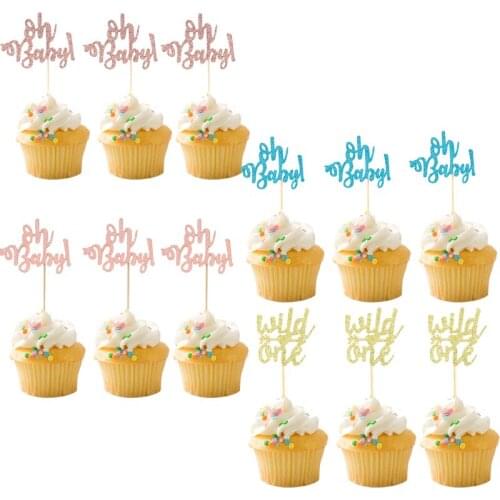 10pcs Paper Cake Decorative "oh baby" "wild one" Letters Cupcake topper Girl Boy Birthday Party Decoration Cake Flag Baby Shower