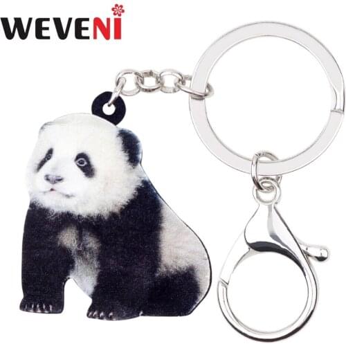 WEVENI Acrylic Sweet Chinese Panda Key Chains Keychains Rings Trendy Animal Jewelry For Women Girls Punk Bag Charms Drop Ship