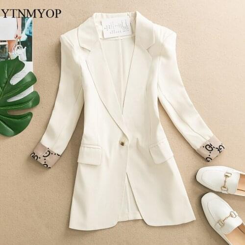 YTNMYOP Spring Blazer Women Slim One Button Suit Coat Autumn Plus Size S-3XL Office Lady Blazers V-Neck