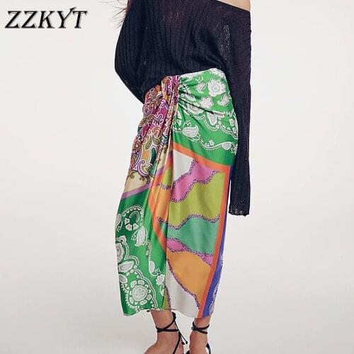 2021 Women Summer Vintage Patchwork Midi Skirt Vintage Split Pleated Zipper Streetwear Girl Skirts Casual Faldas Vestidos