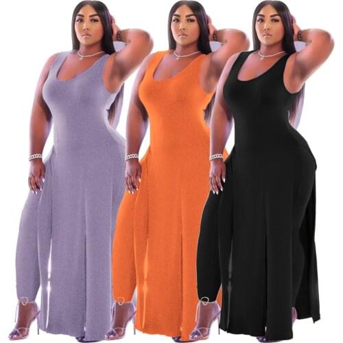 2021 Summer Hot Sale Sexy Fashion Print Slim Casual New Product Solid Color Sleeveless Dress Plus Size Two Piece