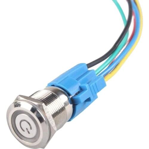 16mm Dual Color bi-color RED/GREEN RED/BLUE Ring LED 1NO1NC Reset Momentary Anti-Vandal Electric Car Push Button Switch