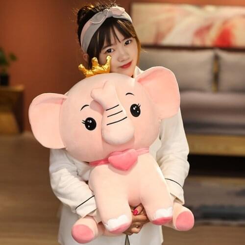 40/50/60cm Lovely Crown Elephant Plush Doll Stuffed Down Cotton Animal Elephant Toy Baby Pillow Cartoon Gift for Children Girls