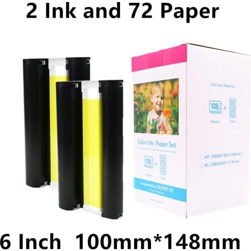 6 Inch 72 sheet Ink Cassette KP-108IN KP-36IN Ink and Paper Set for Canon Selphy CP1300 CP1200 CP910 CP900 Photo Printer