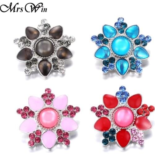 6pcs/lot Mrs Win Snap Jewelry High Quality Crystal Rhinestone Flowers 18mm Snap fit snap bracelet bangles button Jewelry
