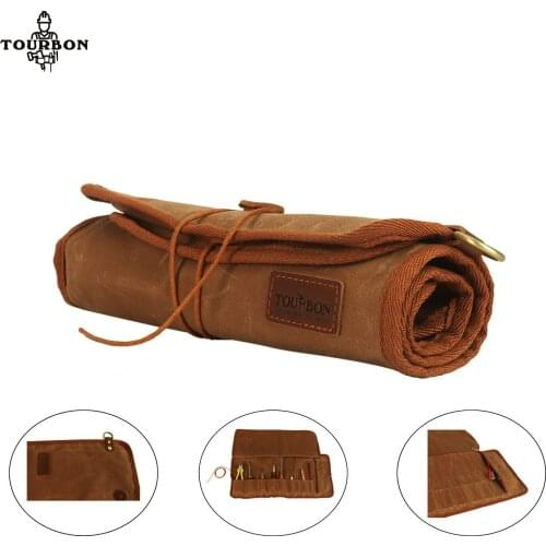 Tourbon Vintage Waxed Canvas Tools Roll Up Bag (9 Slots) Portable Carry Case Pouch Workshop Storage Splier Tool Organizer