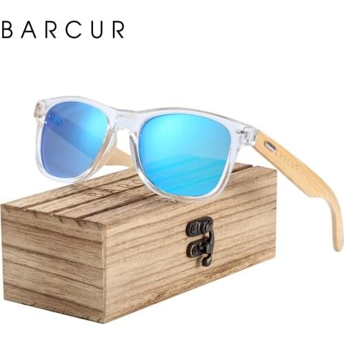 BARCUR Classic Bamboo Sunglasses Wood Transparent Plastic Frame Polarized Sun Glasses With Box Free