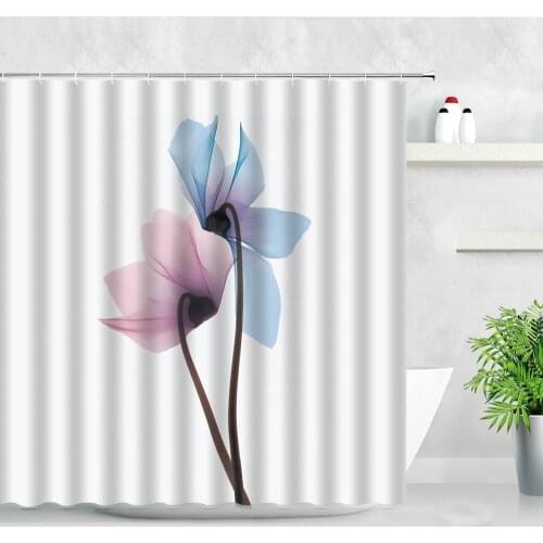 Color Flowers Shower Curtain Blue Pink Floral Plant Creative Art Simple Nordic Decor Waterproof Fabric Hooks Bathroom Curtains