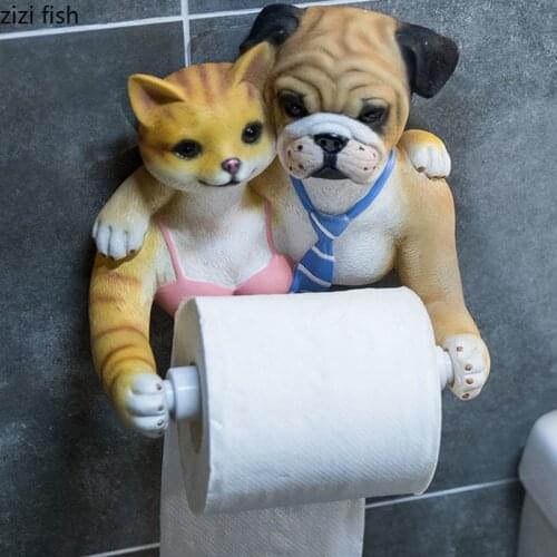 Cats and Dogs Roll Holders Bathroom Resin Husky Towel Holder Paper Towel Dispenser Toilet Bathroom Shelf Holder Punch Free Hook
