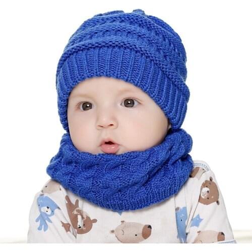 0-2T Newborn Baby Boy Girl Hat Scarf Set Skullies Beanies Winter Fleece Lined Warm Toddler Kids Ring Scarf Hats & Caps 16 Colors