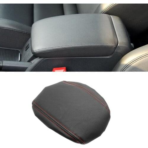 For VW Golf 6 2010 2011 2012 2013 PU Leather with Sponge Car Interior Center Console Lid Armrest Box Cover Trim Black-red line