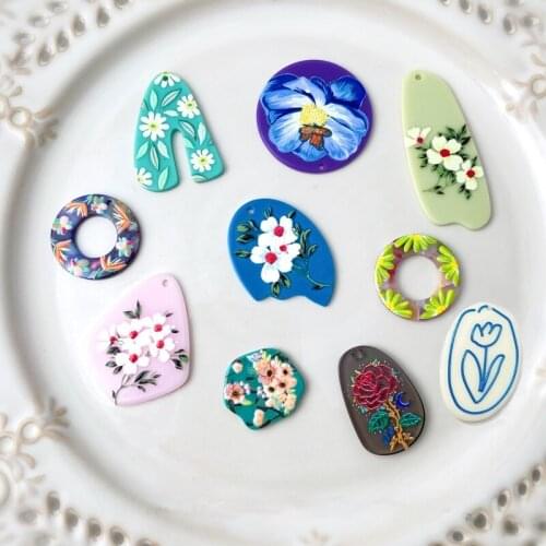 Spring and Summer Micro-relief Flower Figure Acrylic Jewelry Material Diy Flower Figure Ins Wind Earrings Jewelry Accessories