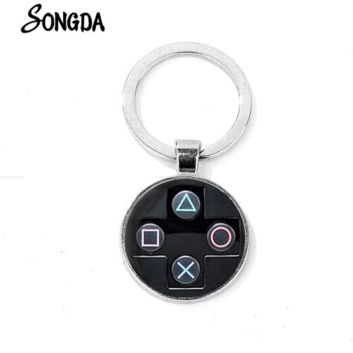 Hot Video Game Controller Photo Keychain Creative Design Glass Cabochon Round Key Chain Ring Best Gift for Men Boyfriend