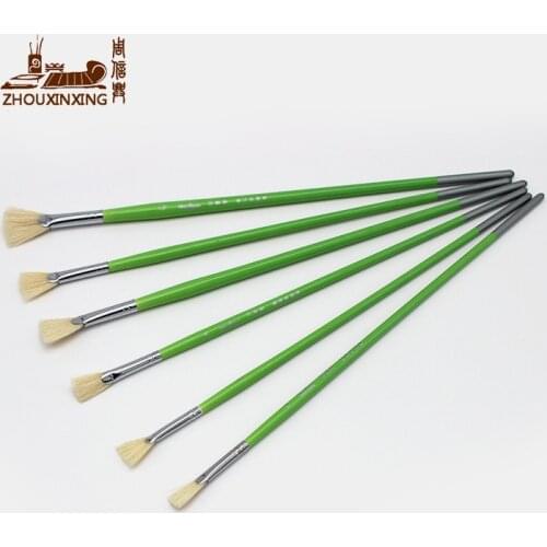 Zhouxinxing 6pcs/set oil painting brush pig bristles fan shap Lake Green wood rod gouache painting pen brush art supplies