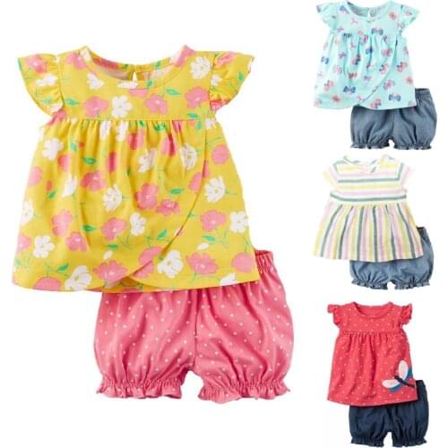 Floral Baby Girls 2-Pieces Clothes Suit Newborn Jumpsuits Girls Blouse Shorts Pants Children Dress Summer Toddler Outfit Cotton