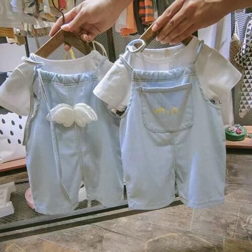Summer Baby Girls Outfit Set New Fashion Shorts Sleeve Shirts + Overalls Cotton Two Piece Suits Casual Kids Clothes MOKIJINS