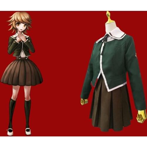 Danganronpa Chihiro Fujisaki Cosplay Costume JK Girls School Uniform Sailor Suit Jacket Shirt Dress Wig