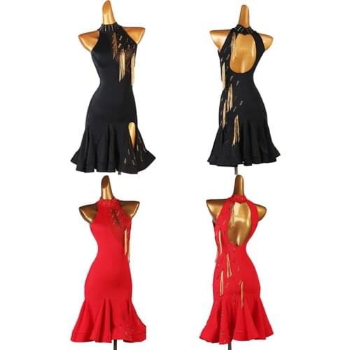 Red black latin competition dress Rumba cha cha salsa tango dance dress S-XXXL lq223