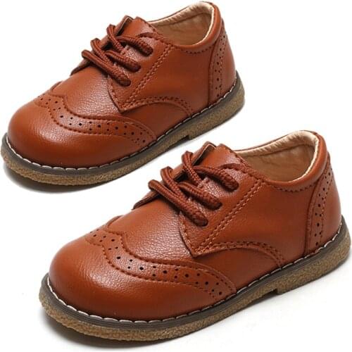 Spring Autumn Children Kids Leather Shoes For Little Boys Girls School Soft Bottom White Brown British Style Sneakers Shoes New