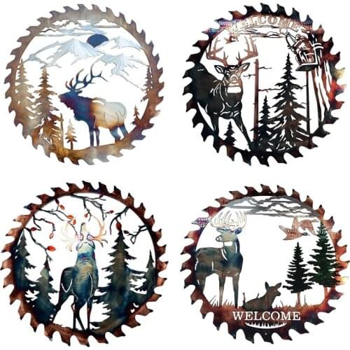 Metal Deer Wall Art Cut Decor Rustic Forest Tree Sculpture Wall Art Decor Animal Metal Artwork Decor for Home Garden