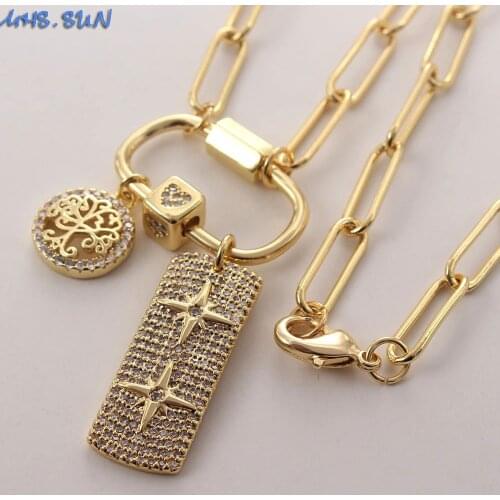MHS.SUN Fashion Life Tree Geometric Pendant Chain Necklace Vintage Mosaic Zircon Charm Necklace Gold Color For Party Gifts