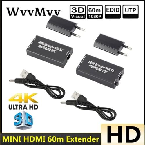 Mini 60M HDMI Extender Cable (Receiver & Transmitter ) Over signle RJ45 Cat5e Cat6 Ethernet HDMI Sender & Receiver for PC
