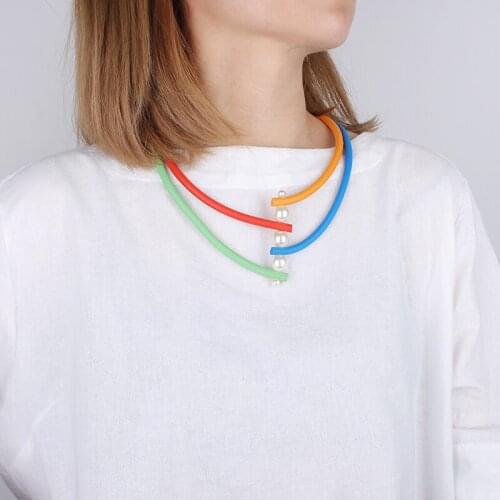 YD&YDBZ Multicolor Rubber Choker Necklaces For Women Luxurious Pearl Pendant Necklace Vintage Sweater Chain Clothes Accessories