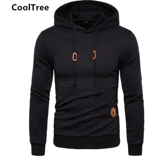 CoolTree Men Casual Hoodies Spring Autumn Solid color Plaid Cotton Hooded Sweatshirts Male Fashion Long sleeve pullover New Tops