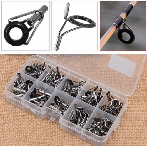 80pcs/box Mixed Sizes Fishing Pole Repair Kit Fishing Rod Guide Tip Line Rings Eyes Set Fishing Tackle Box 1.5mm-3mm 8 Sizes