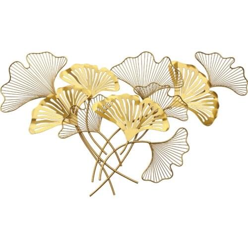 Nordic Wrought Iron Home Wall Sofa Background Ginkgo Leaf Metal Mural Decoration Wall Hanging Ornaments Dining room Accessories