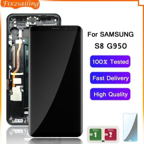 For Samsung Galaxy S8 G950F G950FD G9500 G950U 100% Tested Working AMOLED LCD Display Touch Screen Frame Assembly