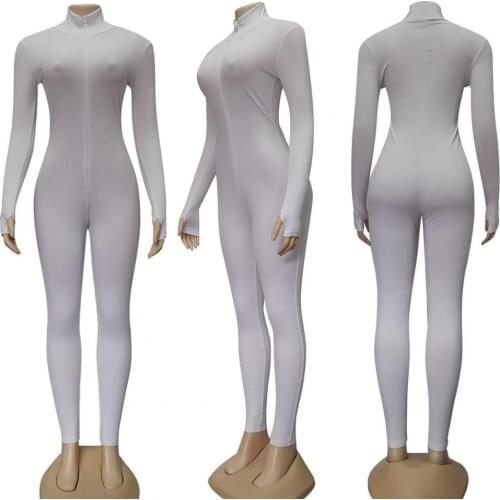 80% HOT SALES！！！Autumn Women Solid Color Long Sleeve Turtle Neck Ribbed Skinny Jumpsuit Overall