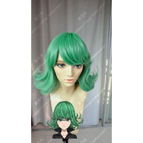 Anime ONE PUNCH MAN Tatsumaki Green Curly Synthetic Hair Cosplay Wigs Synthetic Hair Perucas Cosplay Wig + Wig Cap