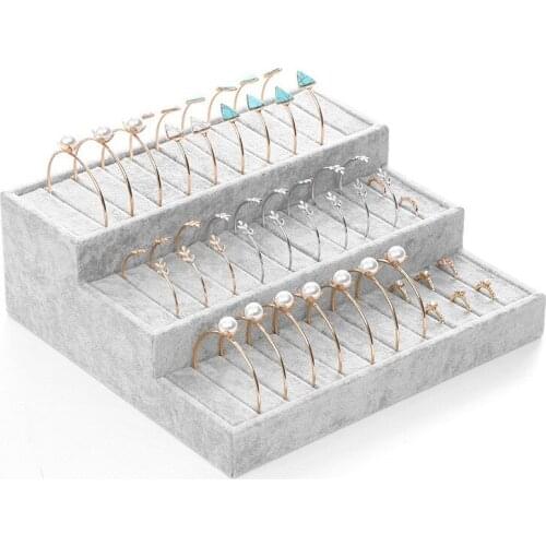 30 Grads Velvet Leather Bracelet Bangle Necklace Jewelry Organizer Holder Display Stand Rack in Gray Color 240*260*190mm