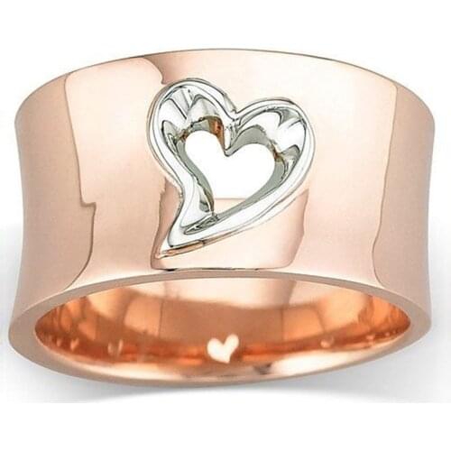 Simple Hollow Out Heart-shaped Metal Ring Charming Wedding Engagement Rose Gold Ring For Women Romantic Party Jewelry Gift