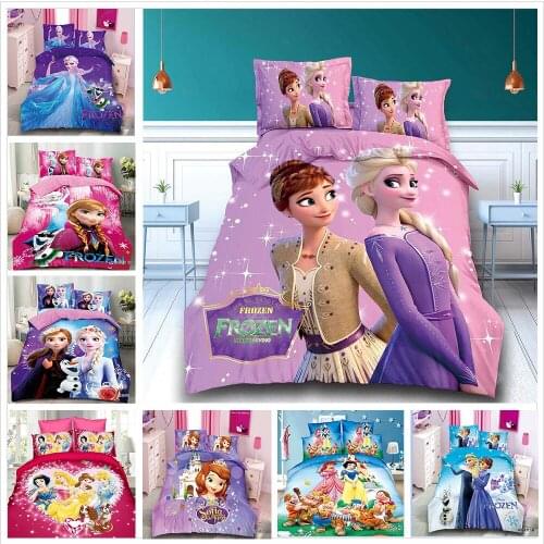 Home Fabric Disney Cartoon Down Quilt Cover Pillowcase Ice Princess Elsa Rapunzel Girl Princess Style Deluxe Bedroom Decoration