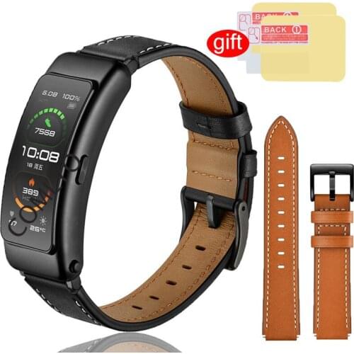 3in1 Pack Leather Band For HUAWEI TalkBand B6 B3 strap Genuine Leather Bracelet High quality belt with Screen Protector Film