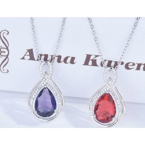 Europe America Luxury Jewelry Inlay Water Drop Zircon Geometric Pendant Necklace For Women Wedding Anniversary Gifts