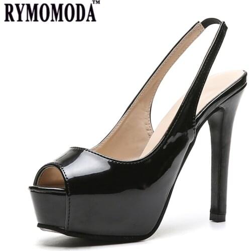 RYMOMODA Women Sandals 2021 New 12.5cm Extra High Heel Peep Toe Slip-On Party Patent Leather Pumps Ladies Shoes and Sandals