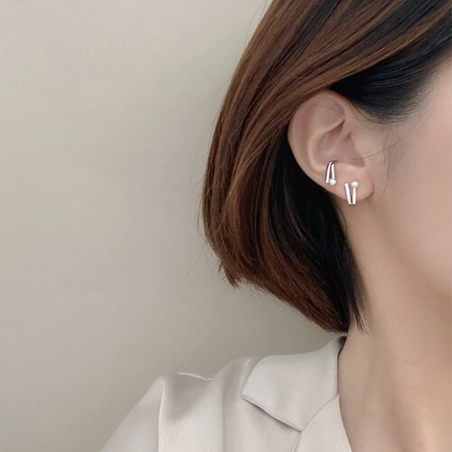 Pearl Stud Earrings For Women Curved Hook Double-layer Linear Design Simple Fashion Korean New Hot Female Lady Jewelry BOYULIGE