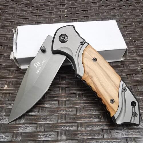 Folding Pocket Hunting Knife 7CR13MOV Blade Wood Handle Tactical Knives Tool Everyday Use for Outdoor Survival, Camping and EDC