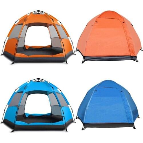 Outdoor Rainproof Hexagonal Double Layer Large Family Tent For 5-8 Person Tourism Camping Fishing Automatic Quick Opening Tents