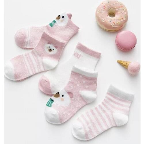 Ready Stock Baby 5pairs Socks boys Girls short Socks Knee Cotton Mesh Cute Newborn Toddler Socks Baby Clothes Accessories