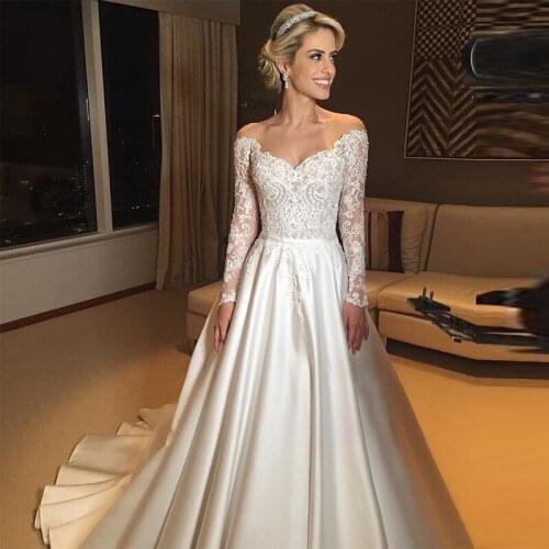 Vintage Off The Shoulder Wedding Dresses Illusion Long Sleeves A-line vestido de noiva Bridal Gowns For Winter Wedding