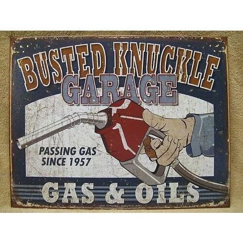 Busted Knuckle Gas Oil Garage Funny Tin Metal Sign Car New