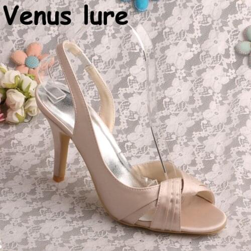 Nude Color Womens Slingbacks with Peep Toe Bride Shoes for Wedding High Heels