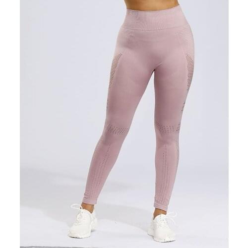 Women Sports Pants Gym Leggings Yoga Seamless Pants Hollow Out Stretchy High Waist Fitness Leggings Tummy Control Running Pants