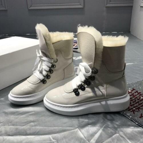 Shearling Botas Feminina Winter Snow Boots Women Platform Ladies Shoes Mid-calf Boots Warm Botas Mujer Casual Sapato Feminino