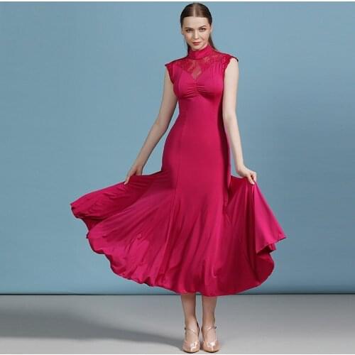 H2593 Lace Sleeves Modern Dance Dress Women Ballroom National Standard Waltz Dance Practice Competition Professional Costumes