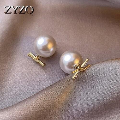 ZYZQ Creative Two-wear Type Knotted Cross Stud Earrings For Women Temperament Imitation Pearl Earrings Korean Fashion Jewelry